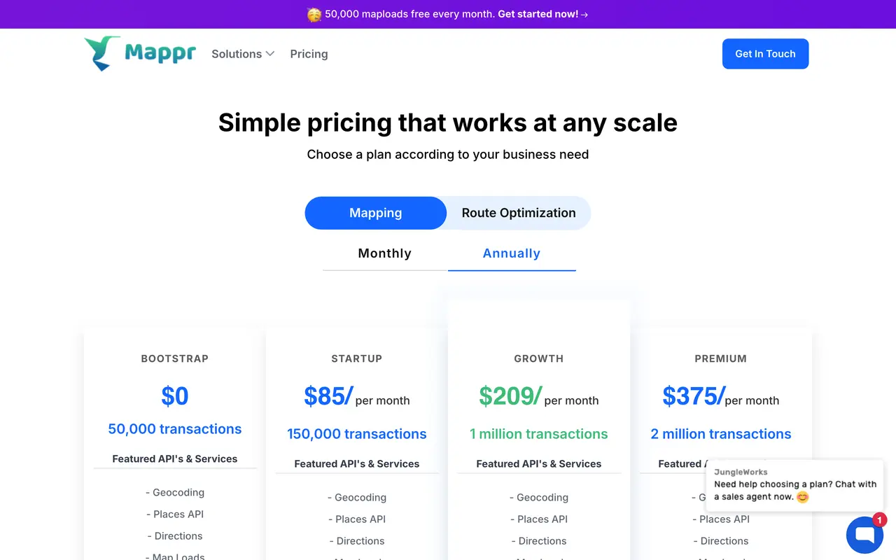 Jungleworks pricing page - Logistics SaaS pricing tiers and plans