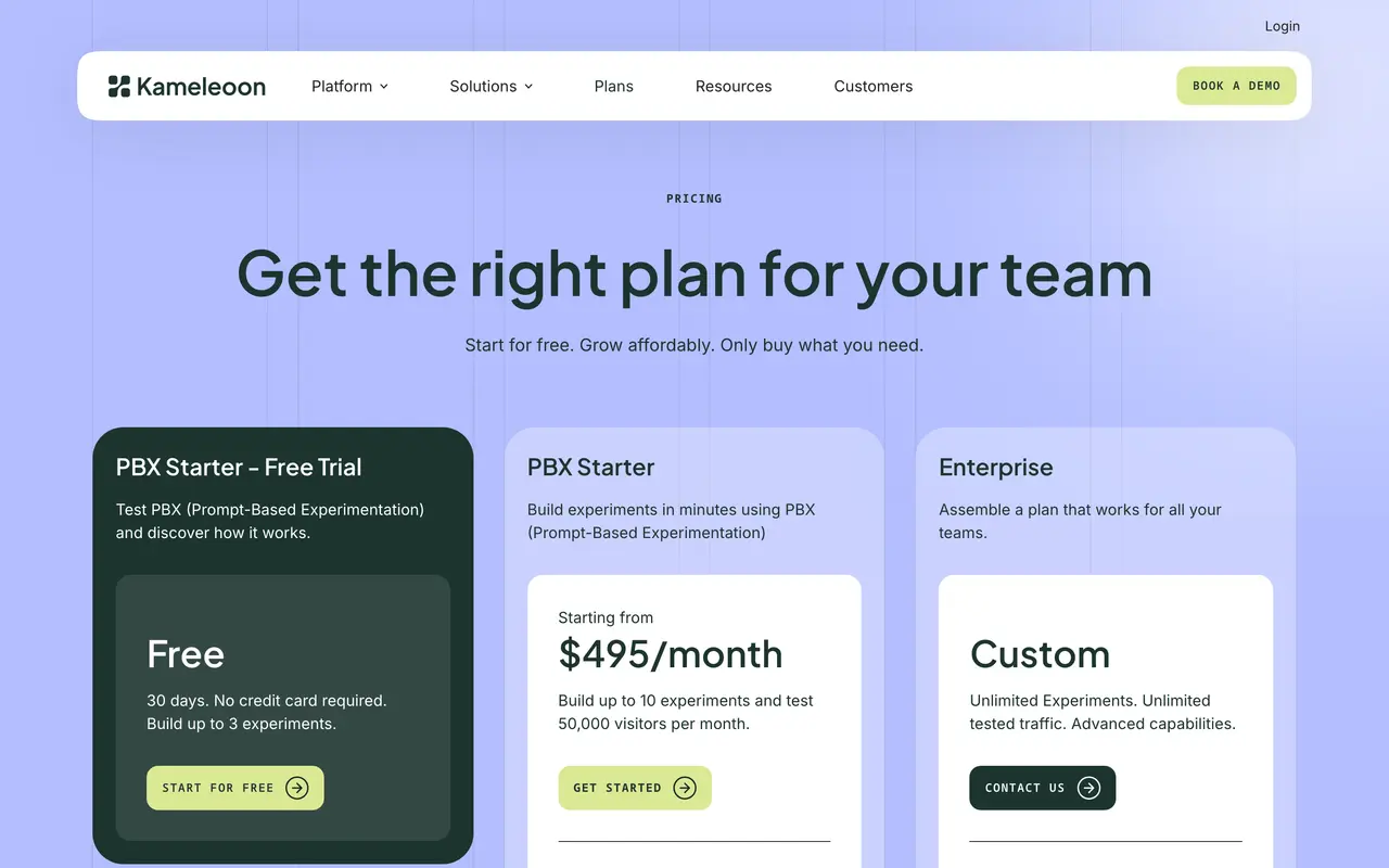 Kameleoon pricing page - Conversion Optimization SaaS pricing tiers and plans