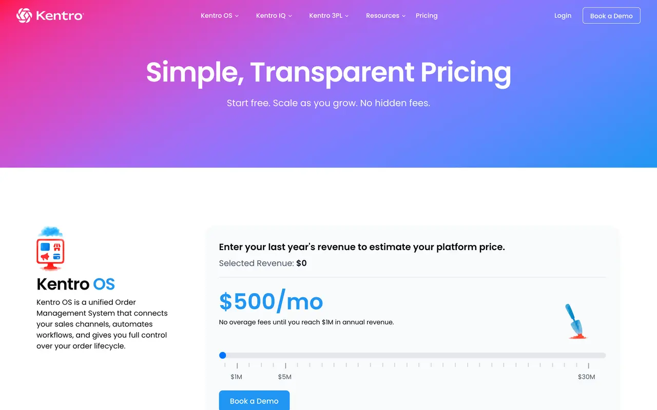 Kentro pricing page - ERP SaaS pricing tiers and plans