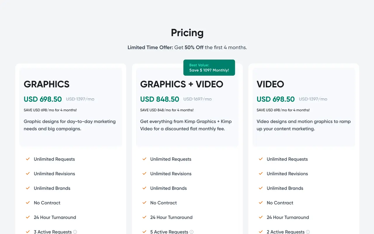 Kimp pricing page - Design SaaS pricing tiers and plans