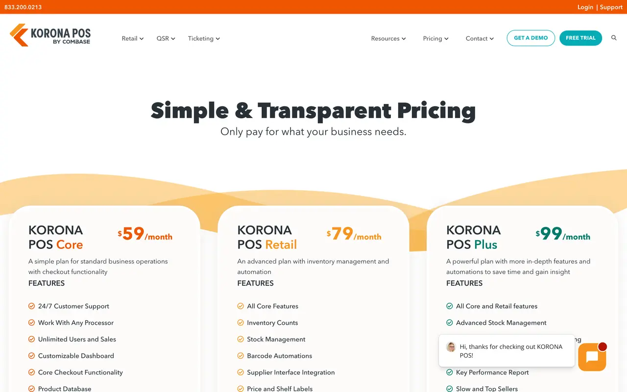 KORONA POS pricing page - Restaurants SaaS pricing tiers and plans