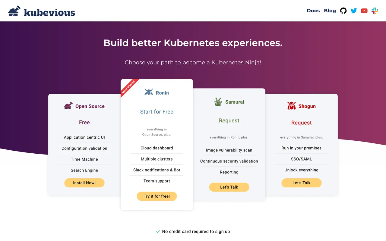 Kubevious pricing page - Container & Kubernetes SaaS pricing tiers and plans