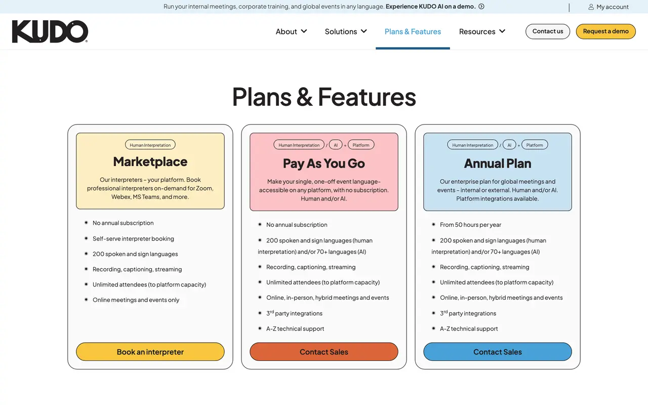 KUDO pricing page - Translation & Localization SaaS pricing tiers and plans