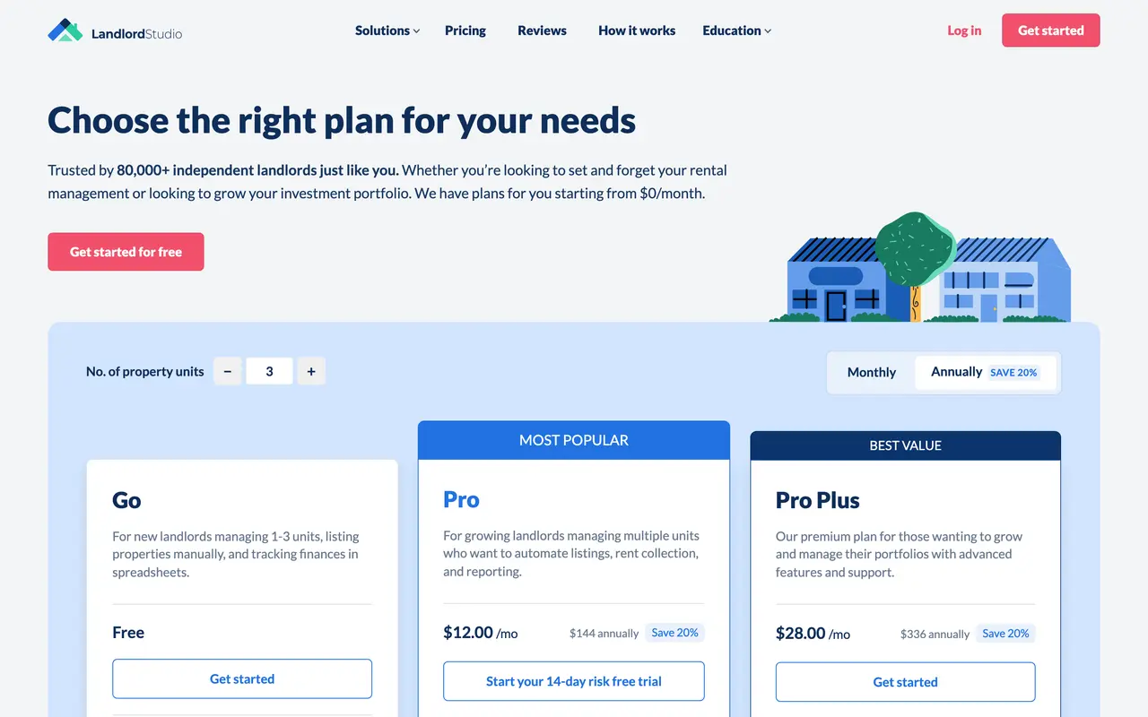 Landlord Studio pricing page - Real Estate SaaS pricing tiers and plans