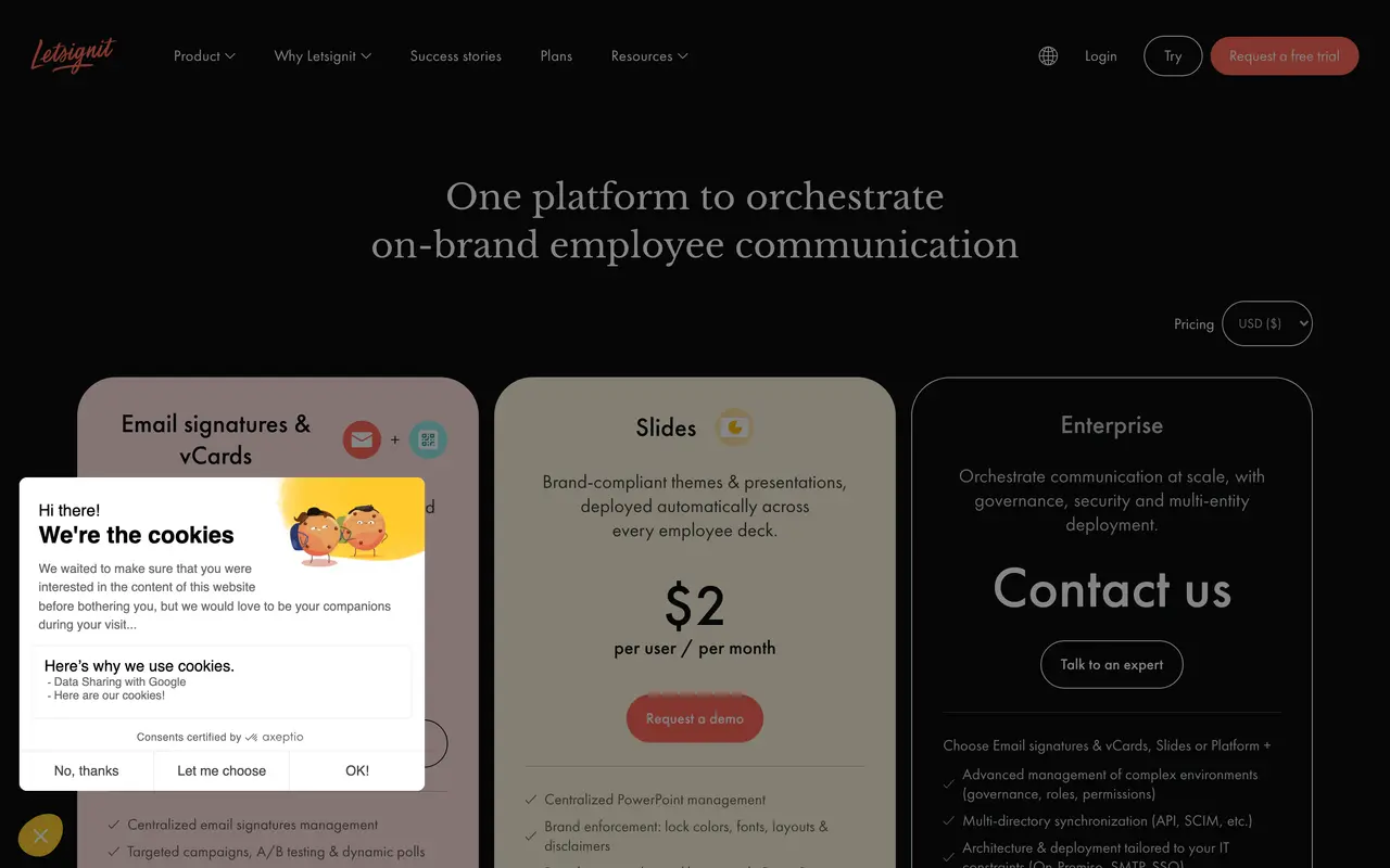 Letsignit pricing page - Email Signature SaaS pricing tiers and plans