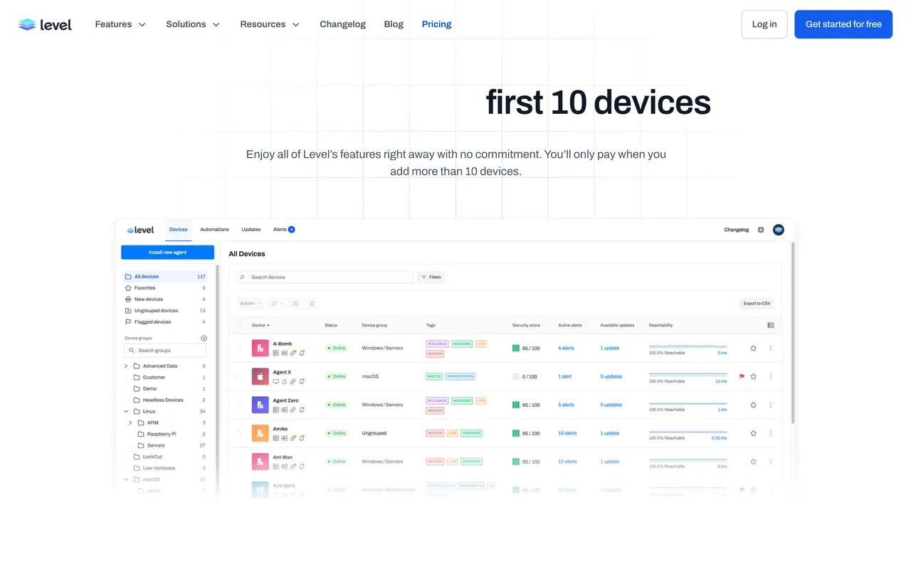 Level pricing page - IT Service Management SaaS pricing tiers and plans
