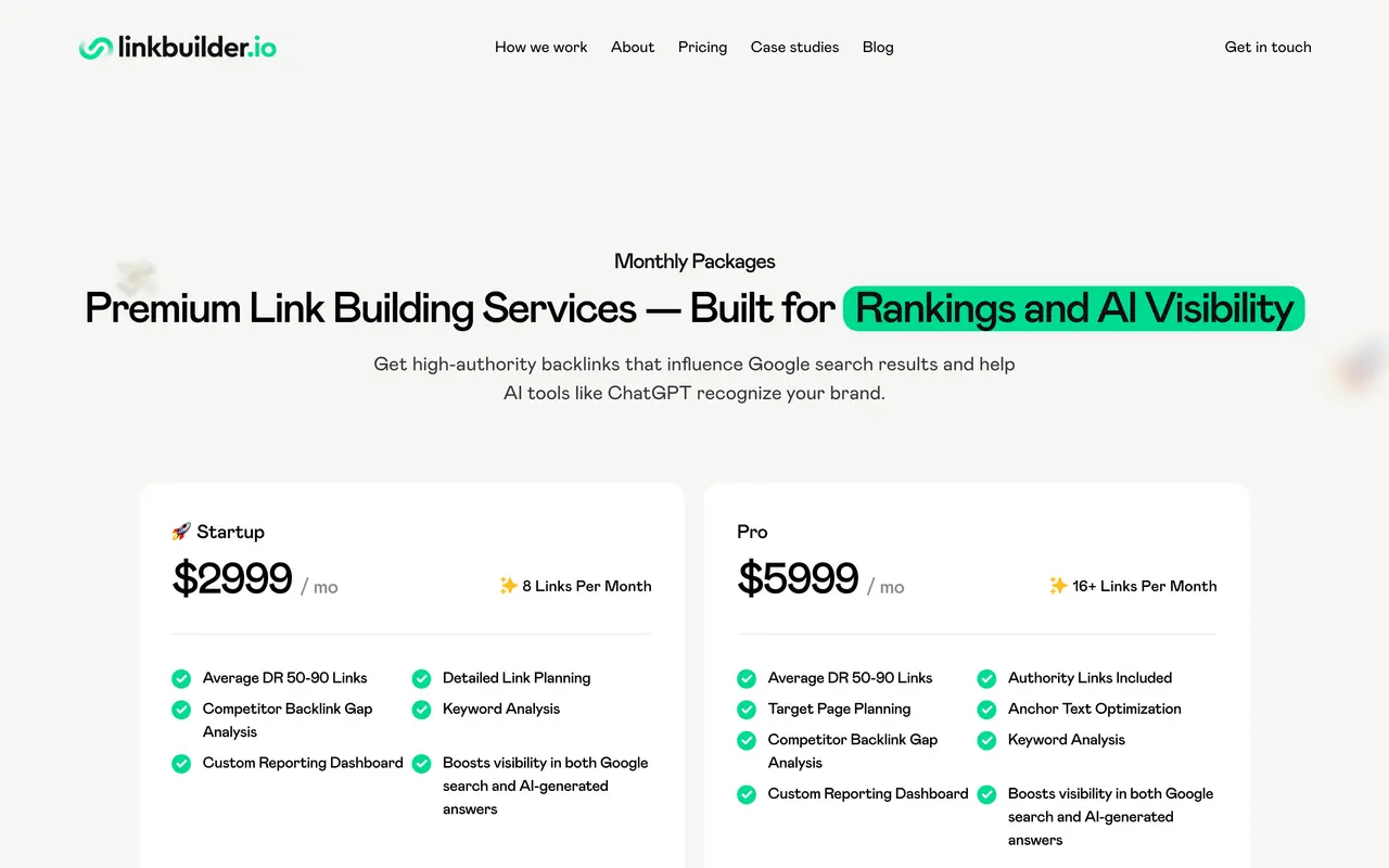LinkBuilder.io pricing page - SEO SaaS pricing tiers and plans