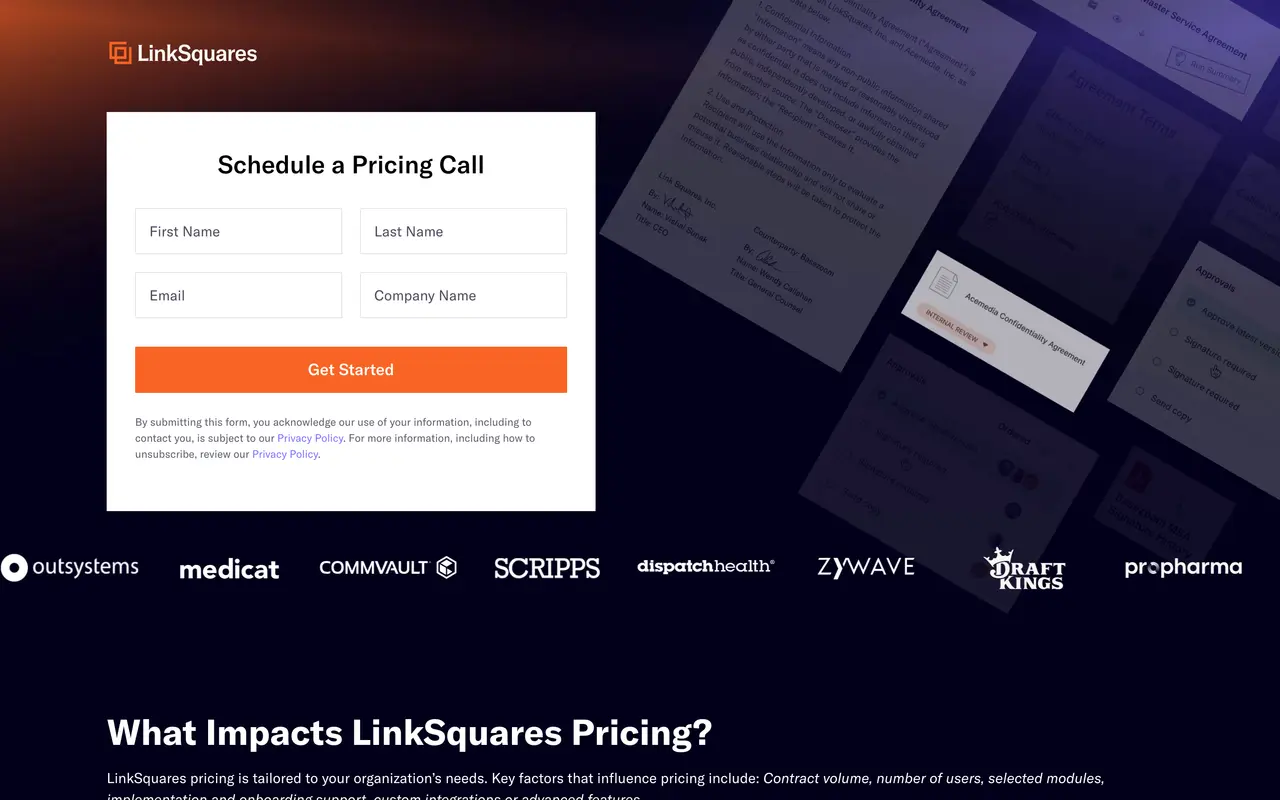 LinkSquares pricing page - Proposal & Contract SaaS pricing tiers and plans