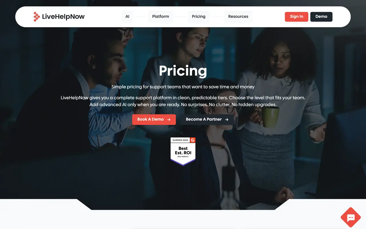 LiveHelpNow pricing page - Chat Widget SaaS pricing tiers and plans