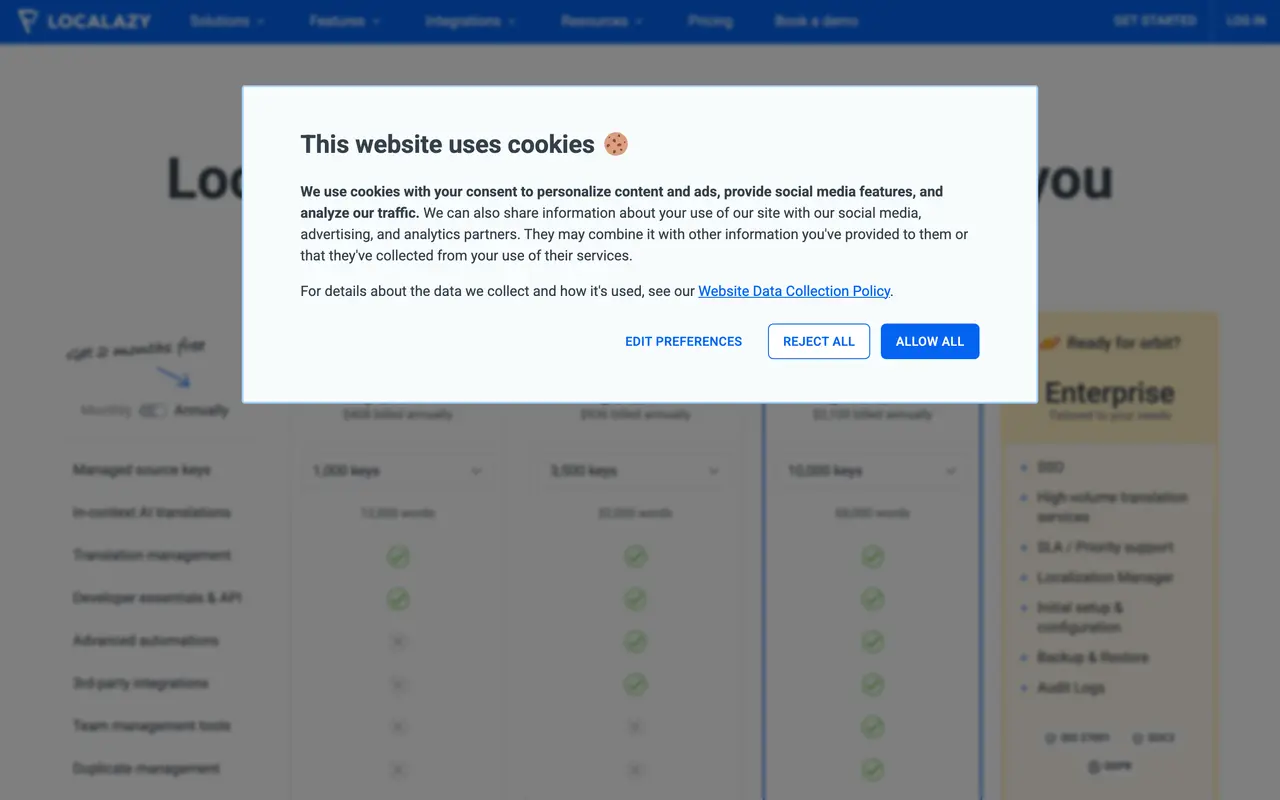 Localazy pricing page - Translation & Localization SaaS pricing tiers and plans