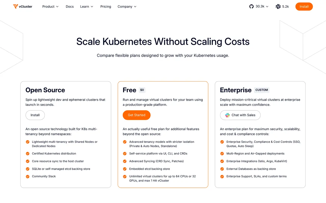 Loft Labs pricing page - Container & Kubernetes SaaS pricing tiers and plans