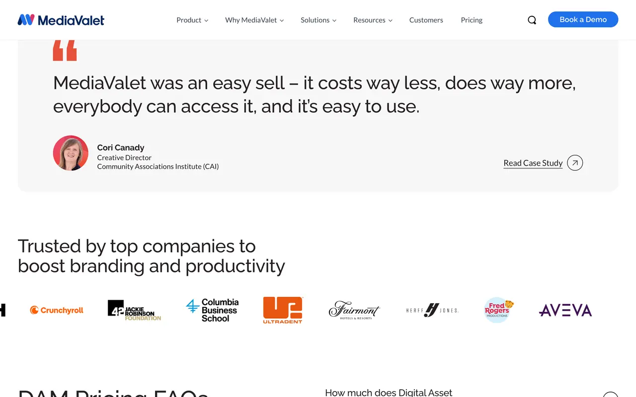 MediaValet pricing page - Digital Asset Management SaaS pricing tiers and plans