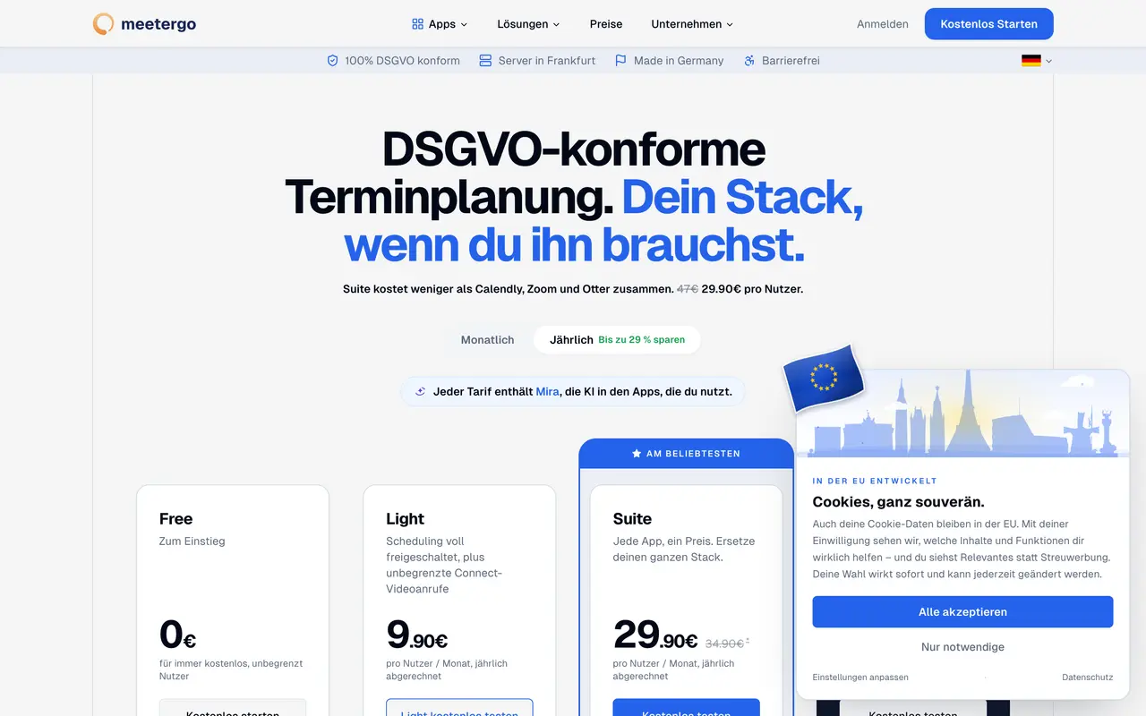 meetergo pricing page - Scheduling SaaS pricing tiers and plans