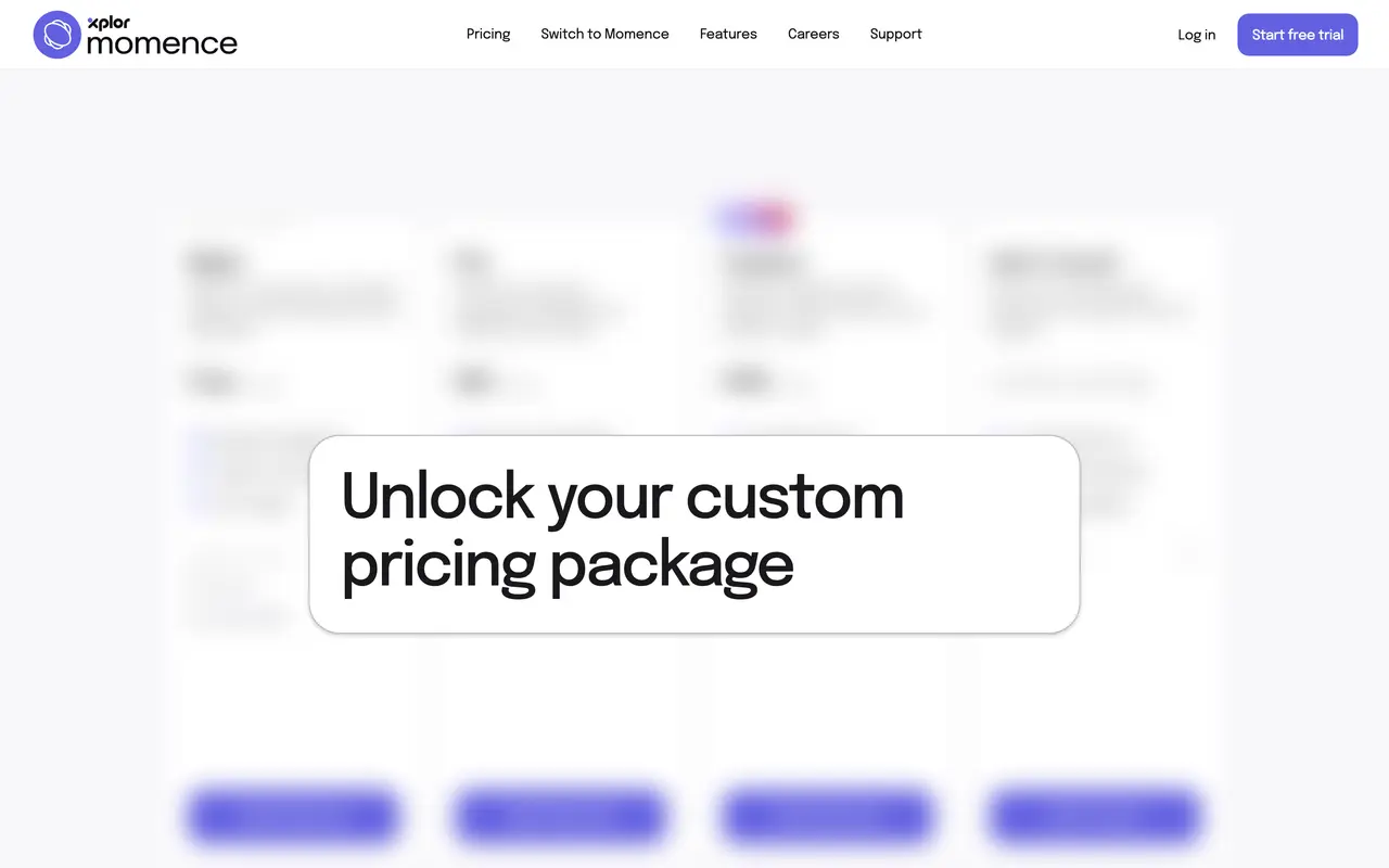 Momence pricing page - Fitness SaaS pricing tiers and plans