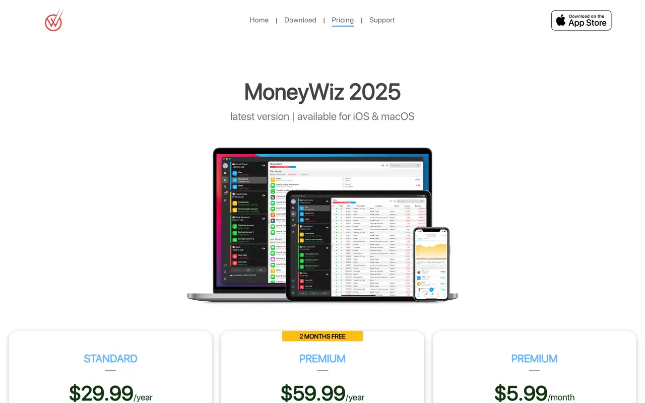 MoneyWiz pricing page - Personal Finance SaaS pricing tiers and plans