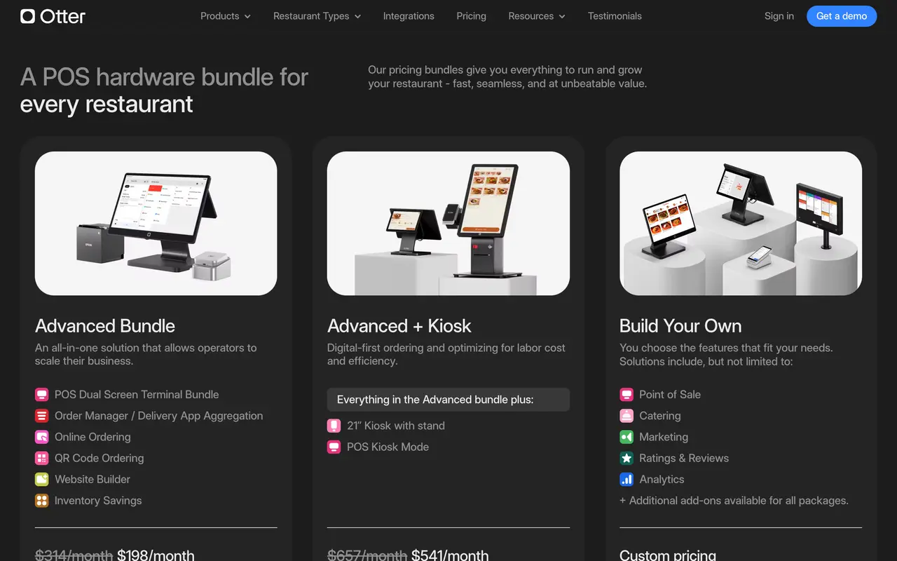 Otter pricing page - Food & Restaurant Tech SaaS pricing tiers and plans