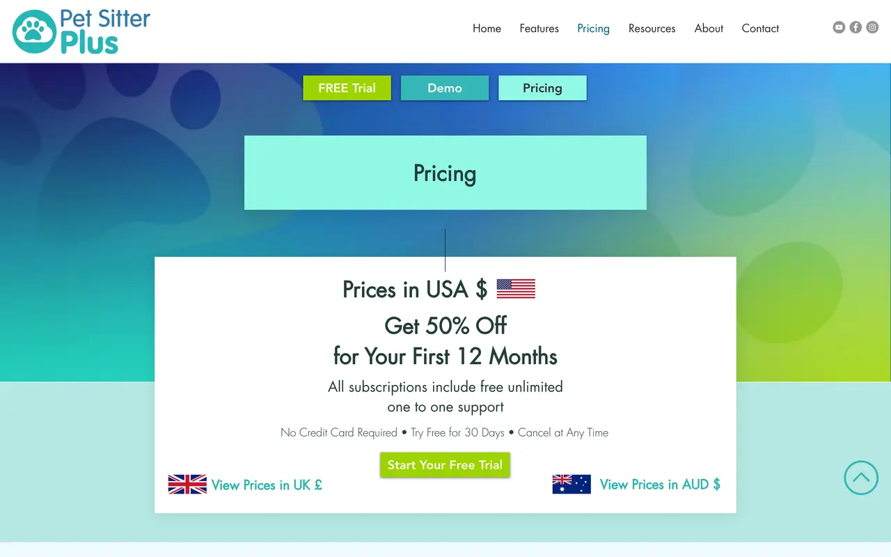 Pet Sitter Plus pricing page - Pet Care SaaS pricing tiers and plans