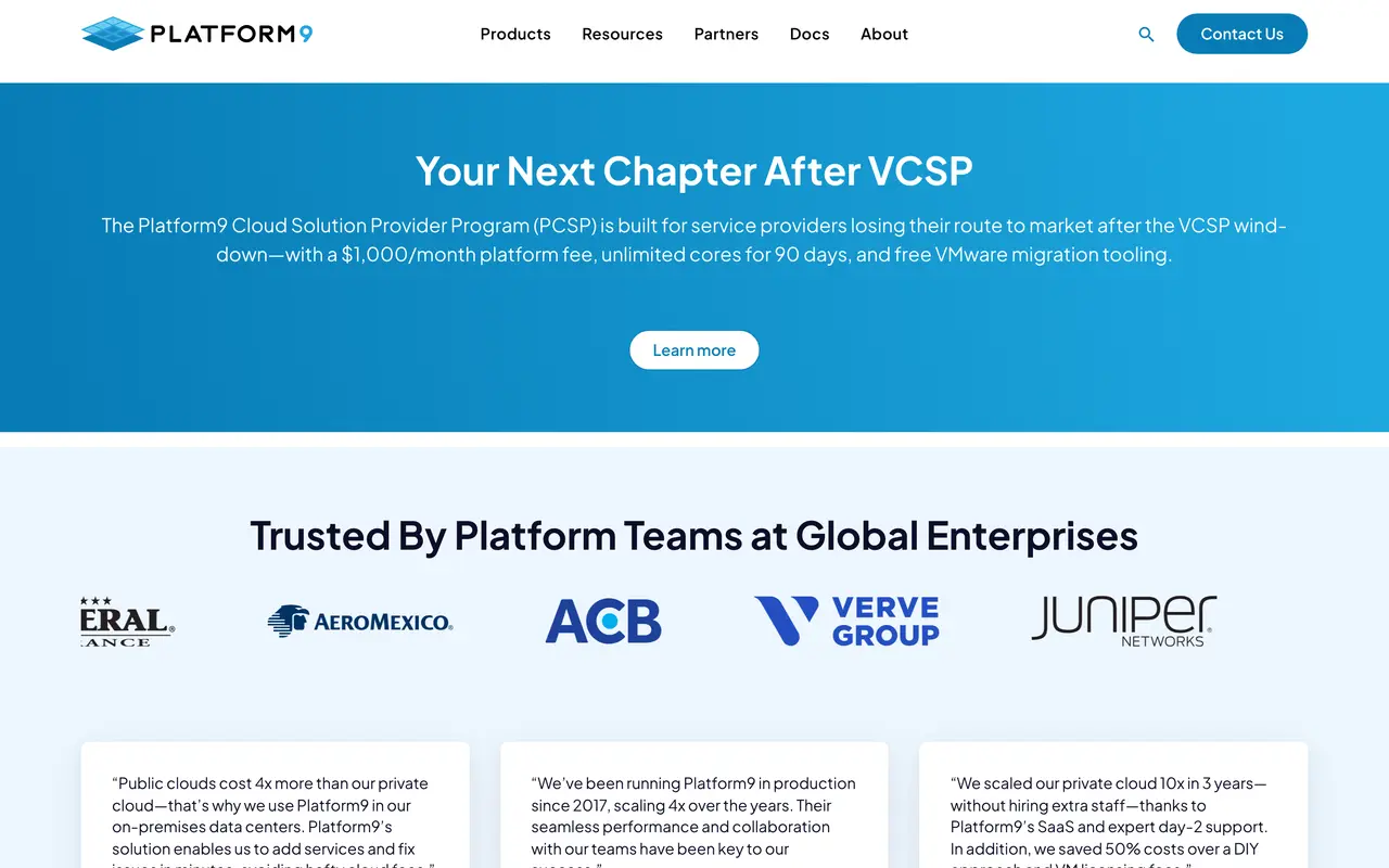 Platform9 pricing page - Container & Kubernetes SaaS pricing tiers and plans