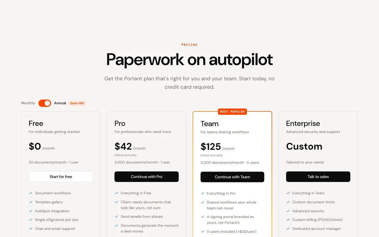Portant pricing page - Google Workspace SaaS pricing tiers and plans