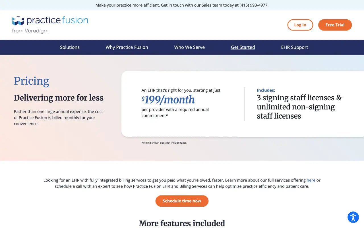 Practice Fusion pricing page - Healthcare SaaS pricing tiers and plans