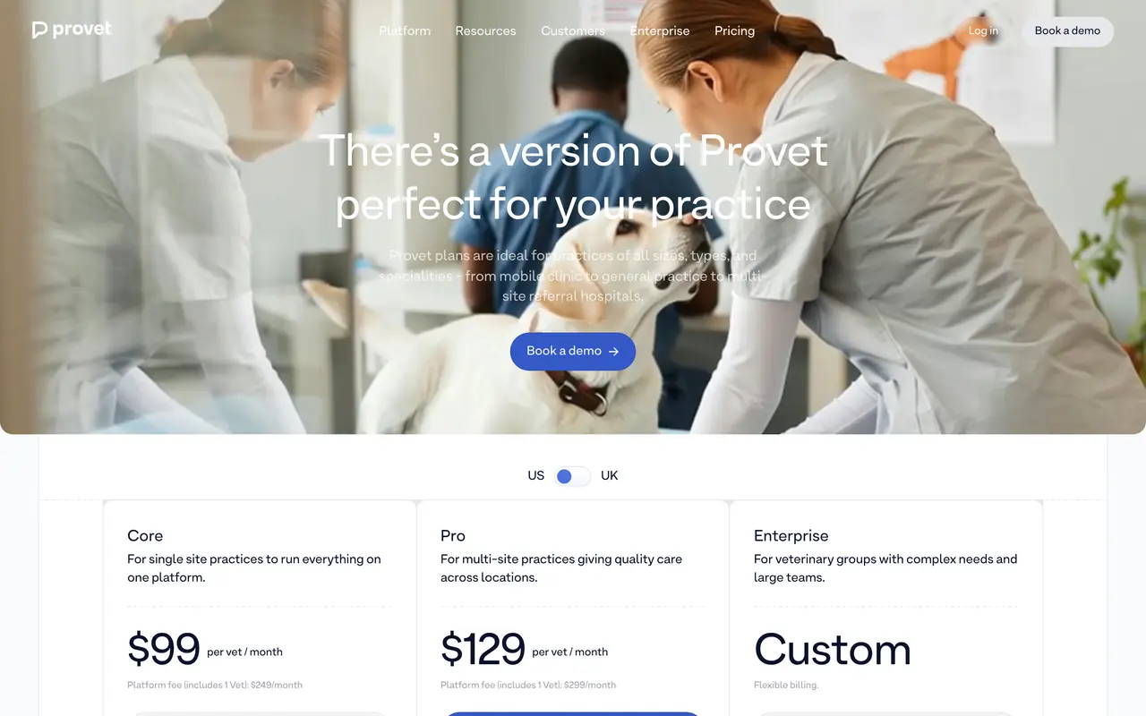 Provet Cloud pricing page - Veterinary SaaS pricing tiers and plans