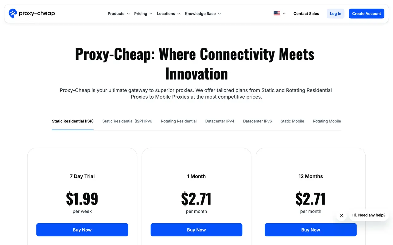 Proxy-Cheap pricing page - Data SaaS pricing tiers and plans