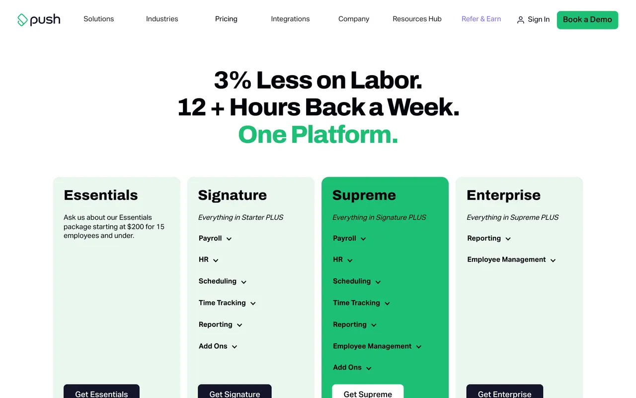 Push Operations pricing page - Food & Restaurant Tech SaaS pricing tiers and plans