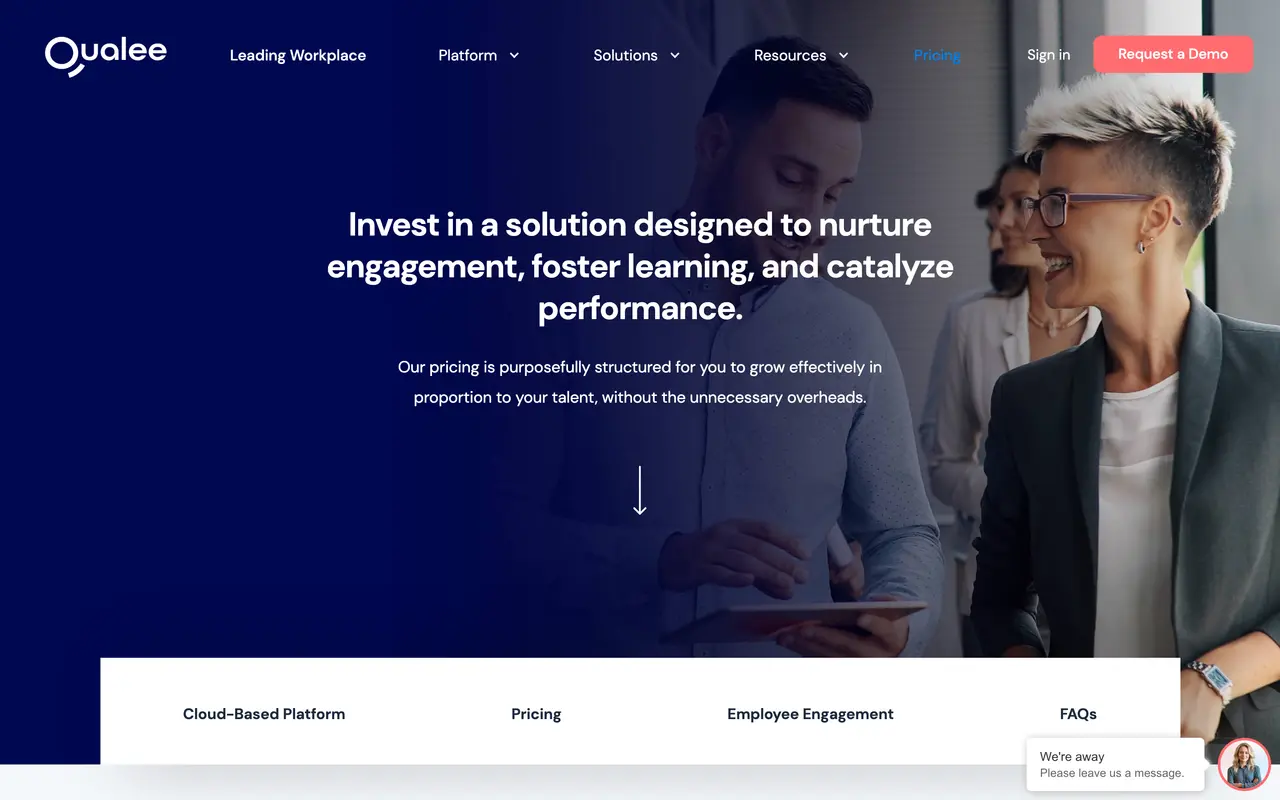 Qualee pricing page - Employee Engagement SaaS pricing tiers and plans