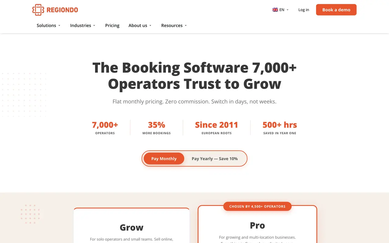 Regiondo pricing page - Booking SaaS pricing tiers and plans
