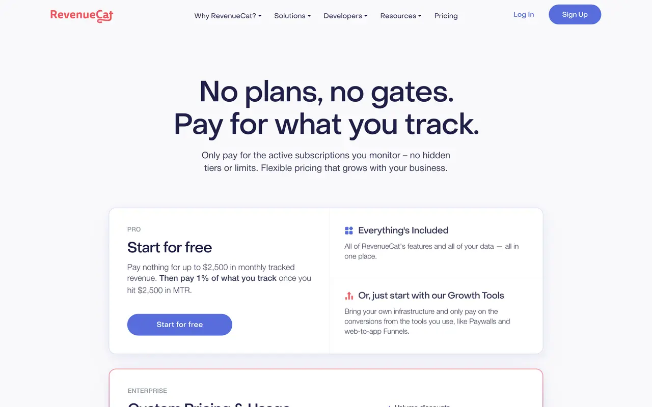RevenueCat pricing page - Subscription & Membership SaaS pricing tiers and plans