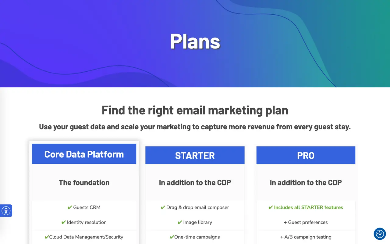 Revinate pricing page - Hotel SaaS pricing tiers and plans