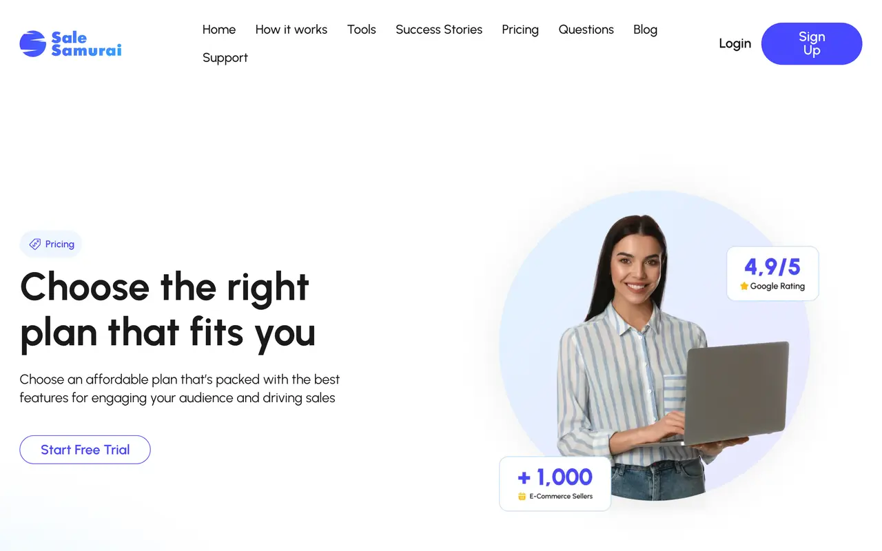 Sale Samurai pricing page - Chrome Extension SaaS pricing tiers and plans