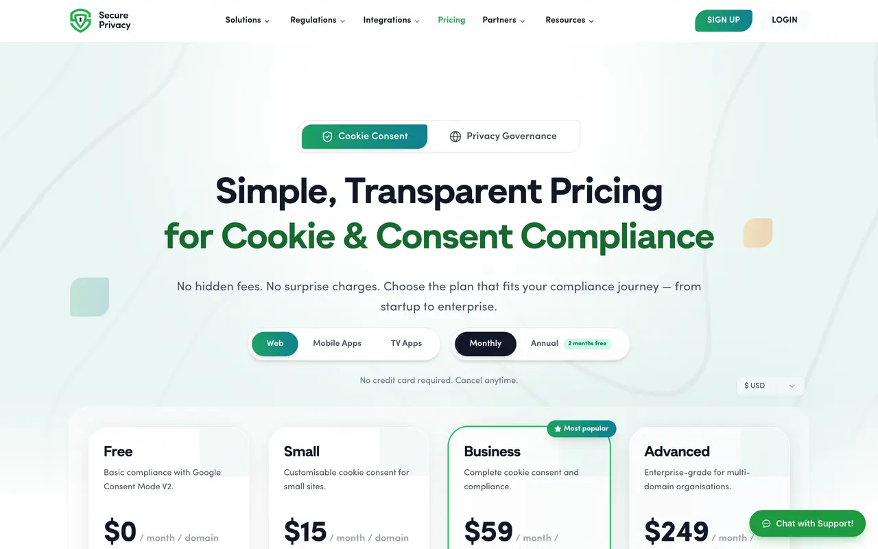 Secure Privacy pricing page - Privacy SaaS pricing tiers and plans
