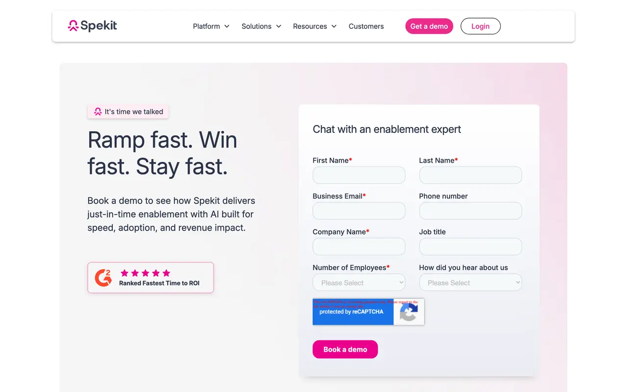 Spekit pricing page - Sales Enablement SaaS pricing tiers and plans