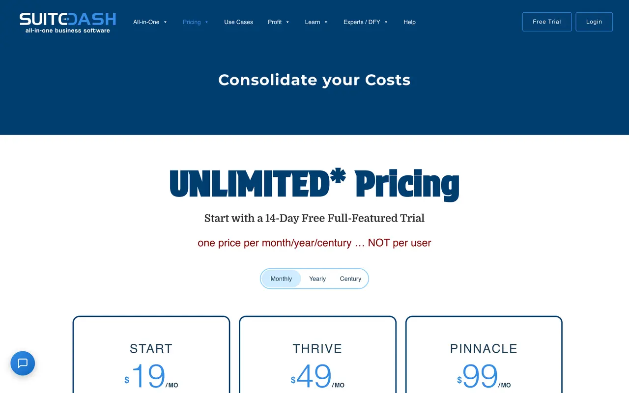 SuiteDash pricing page - Client Portal SaaS pricing tiers and plans