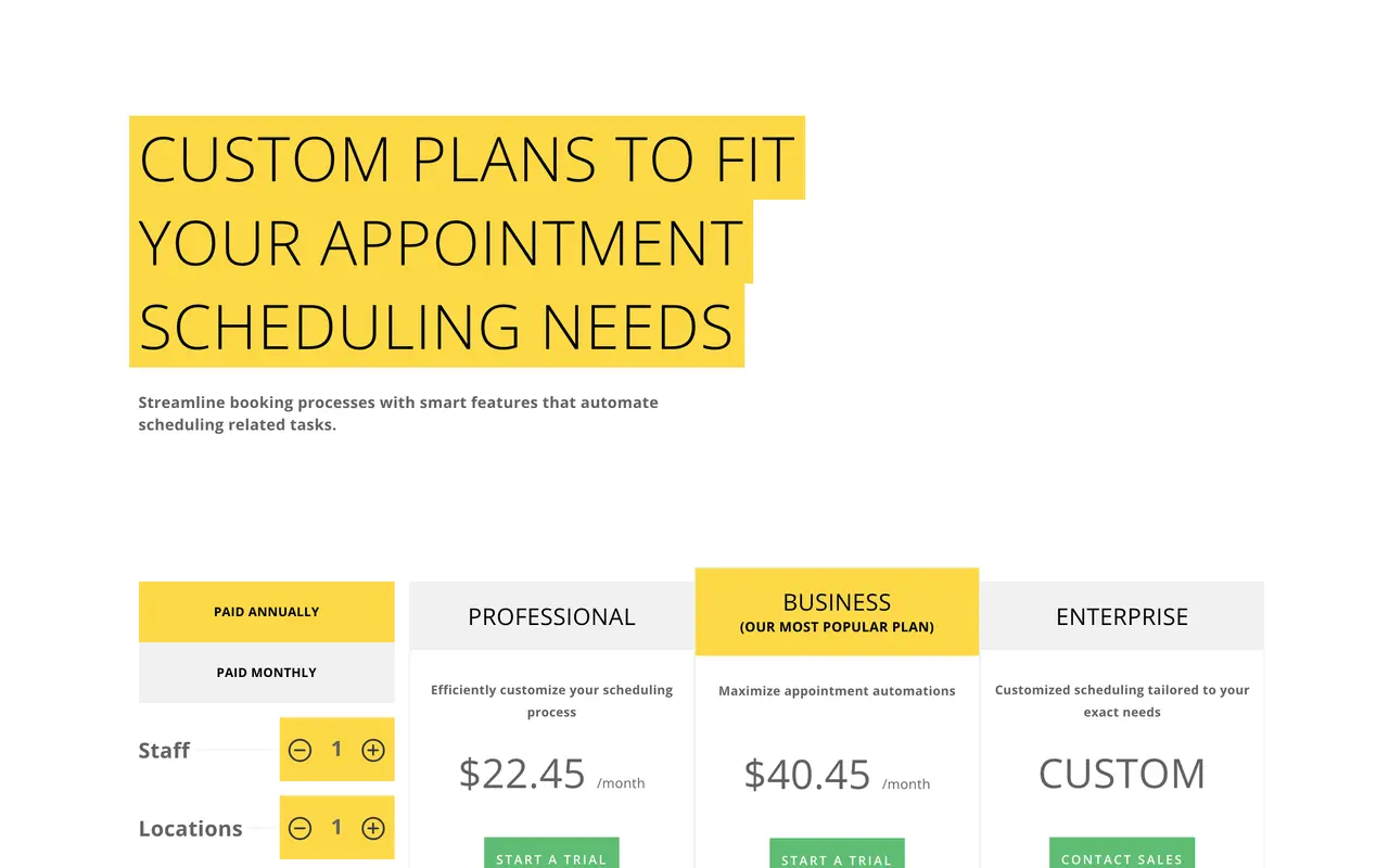 TimeTap pricing page - Booking SaaS pricing tiers and plans