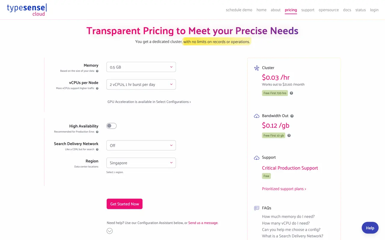 Typesense pricing page - AI Search & RAG SaaS pricing tiers and plans