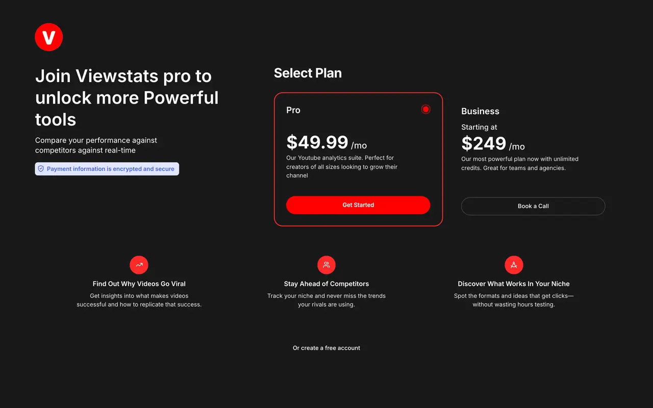 ViewStats pricing page - Social Media SaaS pricing tiers and plans