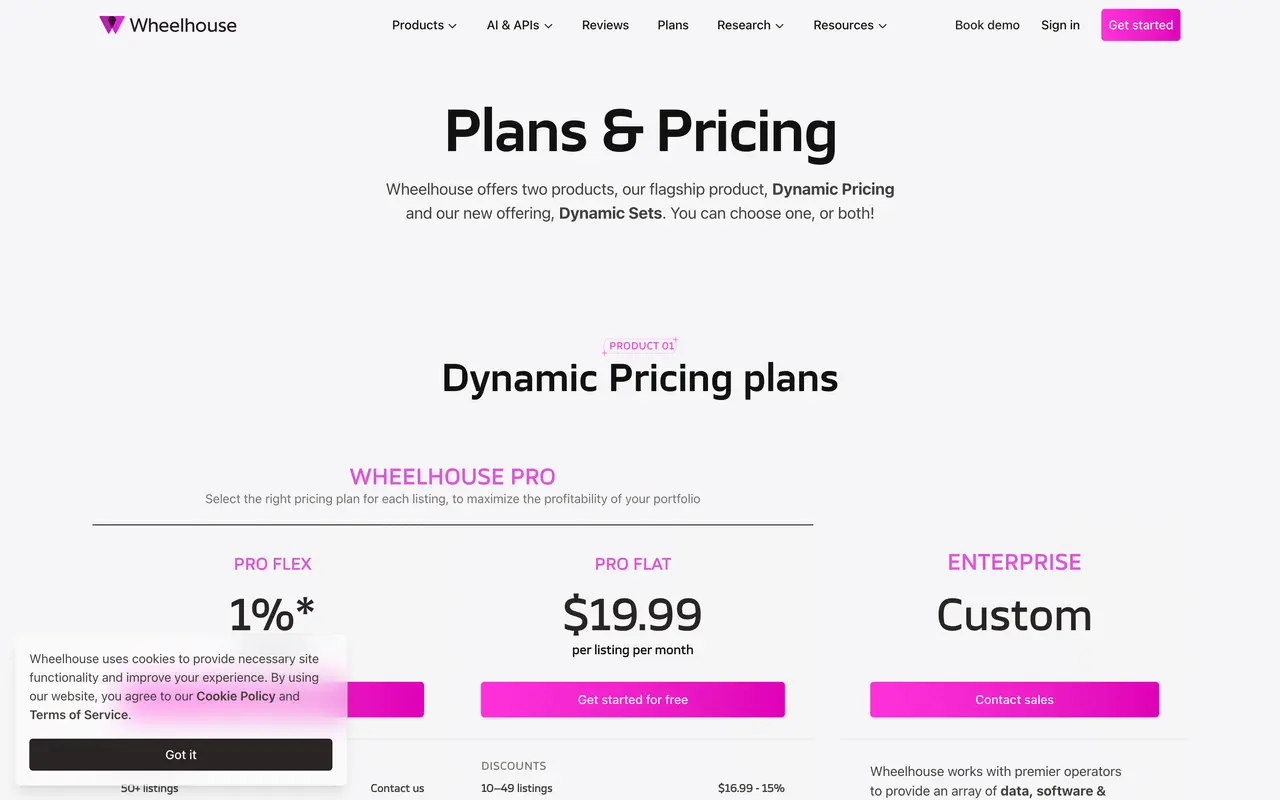 Wheelhouse pricing page - Revenue Management SaaS pricing tiers and plans