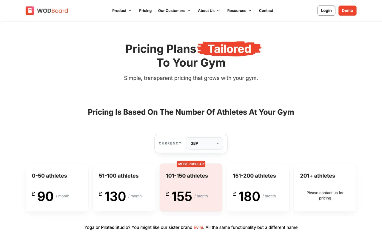 WodBoard pricing page - Fitness SaaS pricing tiers and plans