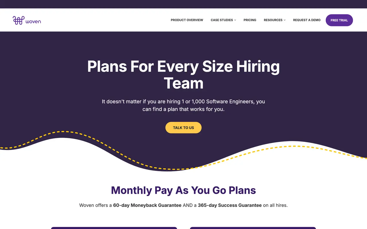 Woven pricing page - Recruitment & ATS SaaS pricing tiers and plans
