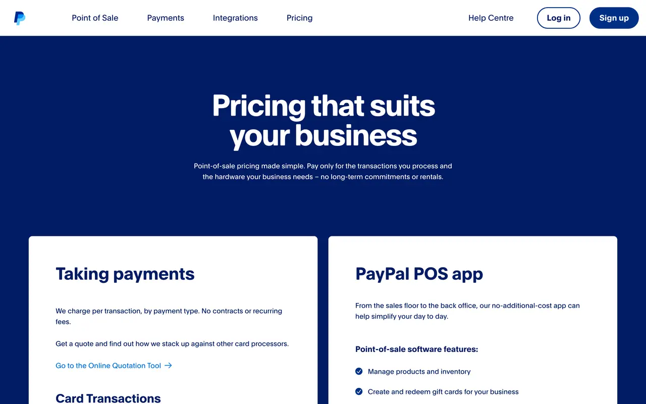 PayPal pricing page - Payments SaaS pricing tiers and plans